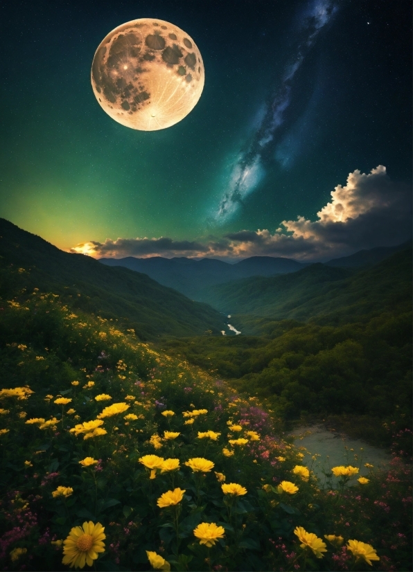 Flower, Sky, Plant, Cloud, Moon, Ecoregion
