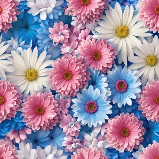 Flower, White, Blue, Petal, Textile, Pink