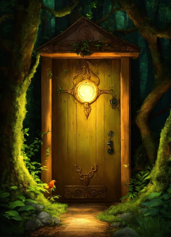 Green, Door, Wood, Natural Environment, Fixture, Wall
