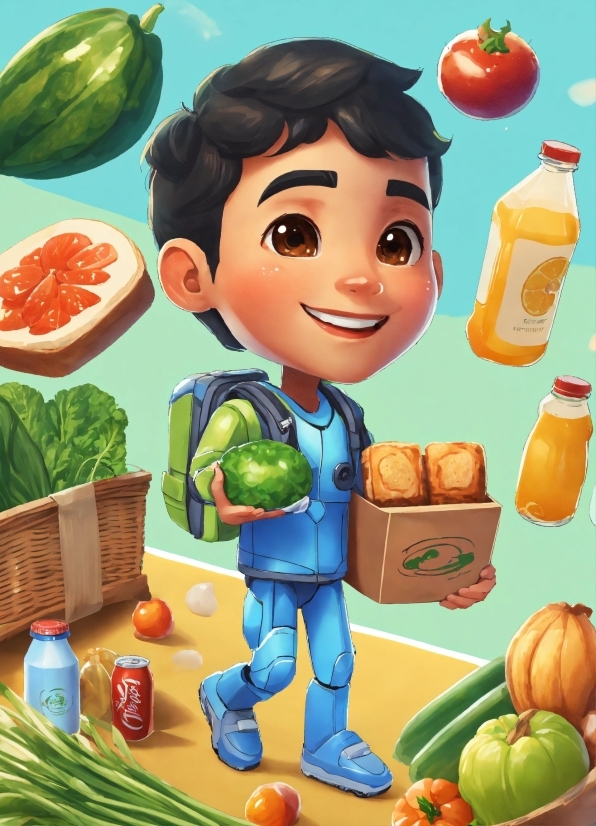 Green, Food, Cartoon, Natural Foods, Smile, Orange