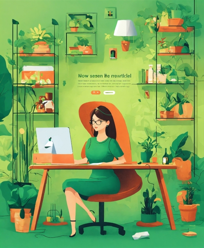 Green, Furniture, Plant, Computer, Table, Personal Computer