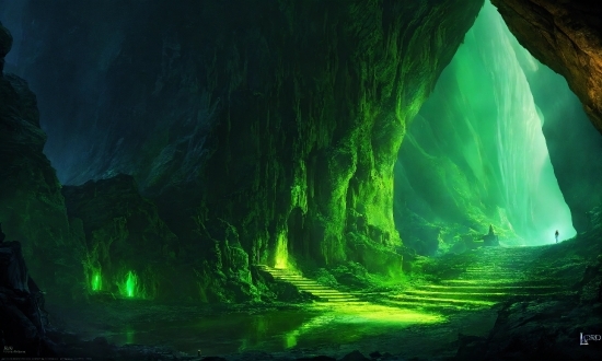 Green, Water, Natural Landscape, World, Cave, Formation