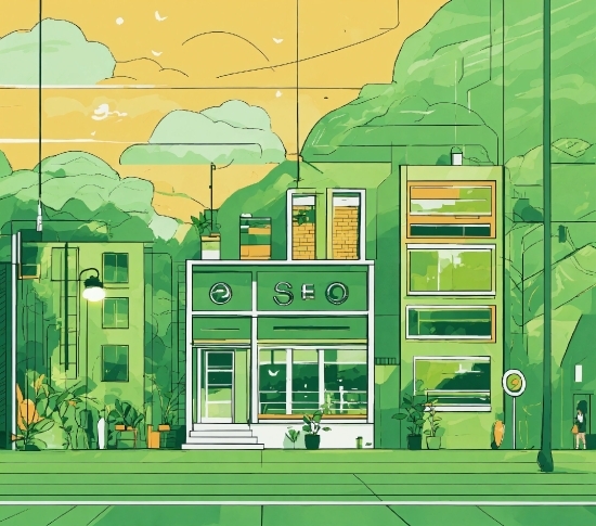 Green, Window, Building, Urban Design, Line, Landscape