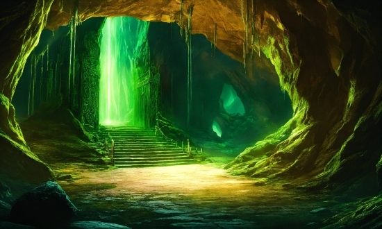 Green, World, Organism, Cave, Stairs, Formation