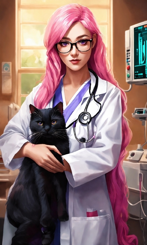 Hairstyle, Outerwear, Eye, Cat, Vision Care, Purple