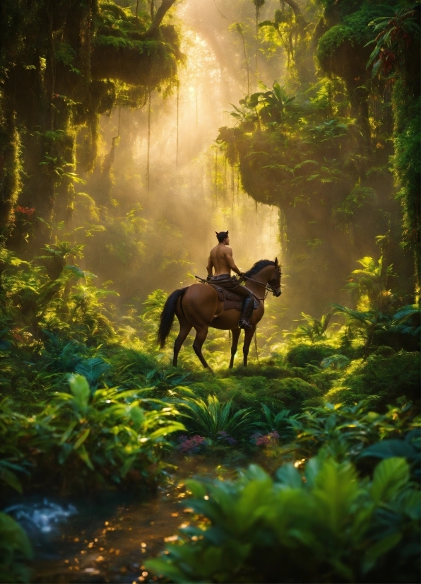 Horse, Plant, Green, Tree, People In Nature, Working Animal