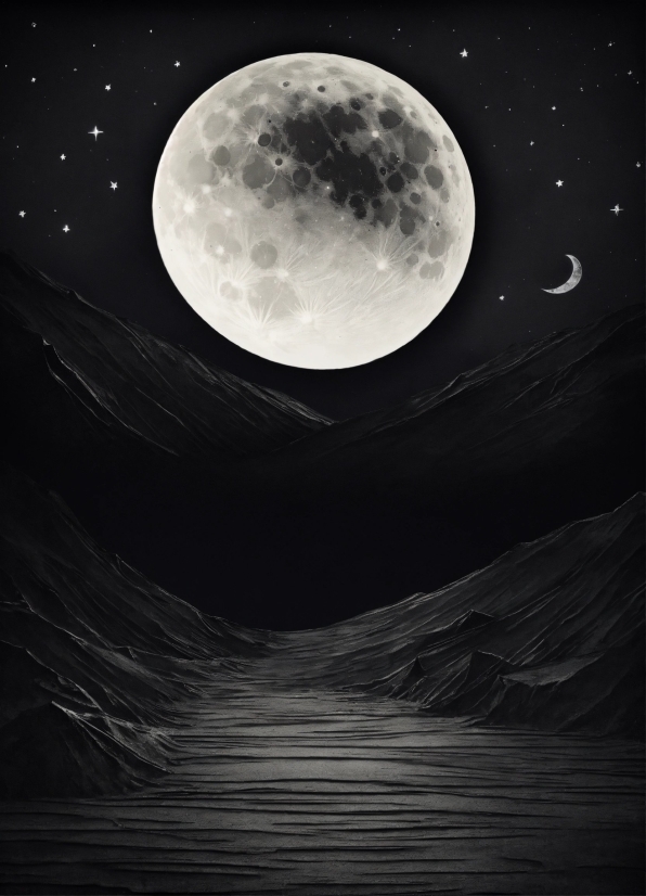Moon, Atmosphere, Black, World, Grey, Black-and-white