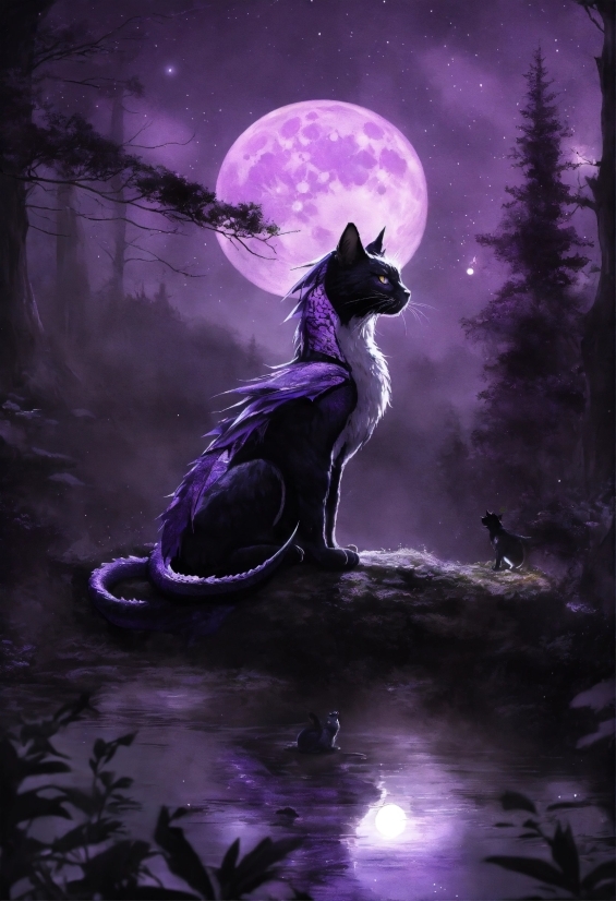 Moon, Purple, Cartoon, Mythical Creature, Flash Photography, Tree