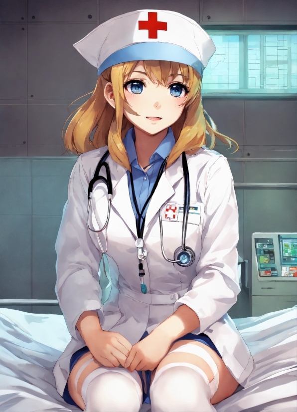 Outerwear, Hairstyle, White, Sleeve, Hat, Stethoscope