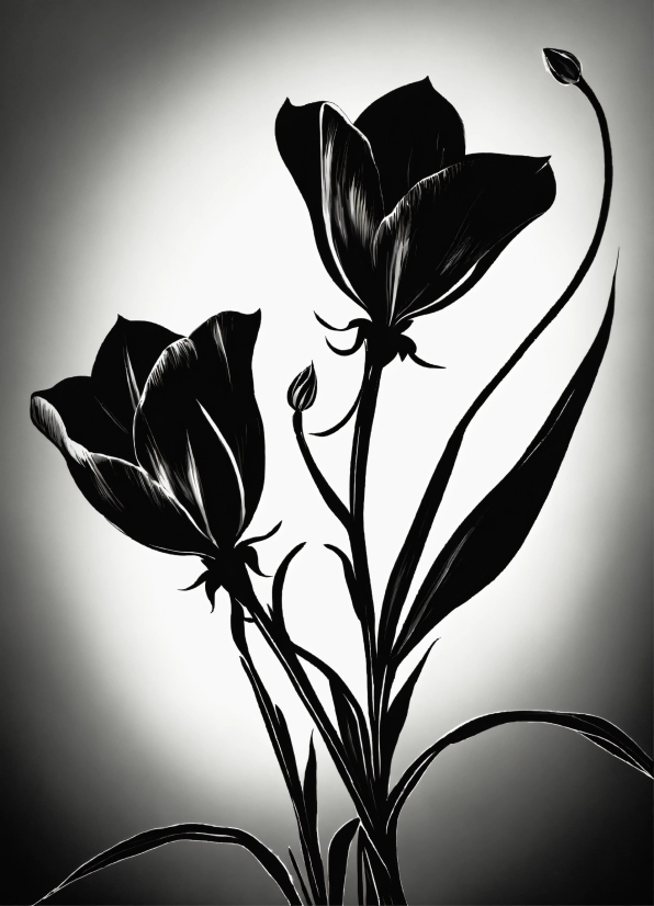 Plant, Flower, Branch, Petal, Terrestrial Plant, Black-and-white