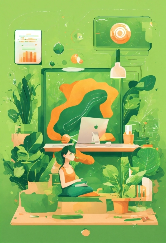 Plant, Green, Organism, Art, Houseplant, Laptop