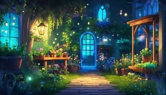 Plant, Green, Window, Light, Blue, Lighting