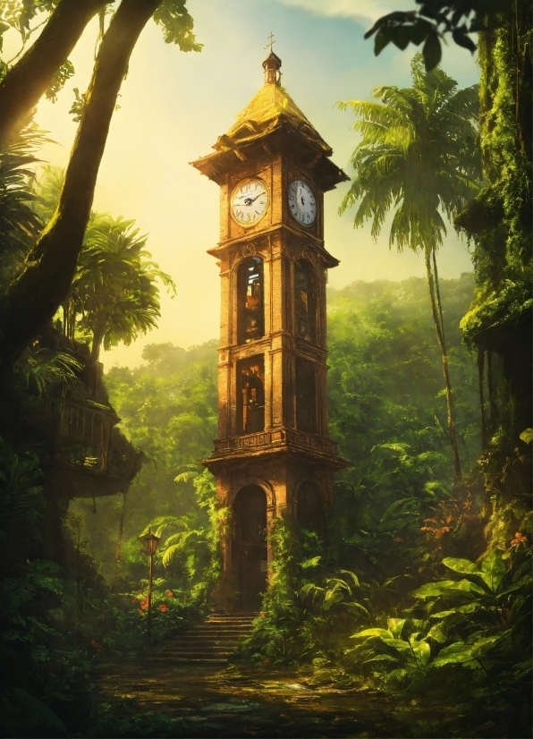 Plant, Sky, Tree, Natural Landscape, Tower, Clock