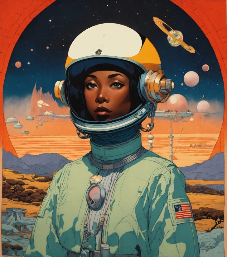 Poster, Art, Painting, Helmet, Space, Illustration