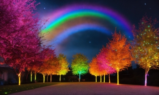 Rainbow, Sky, Atmosphere, Photograph, Plant, Light