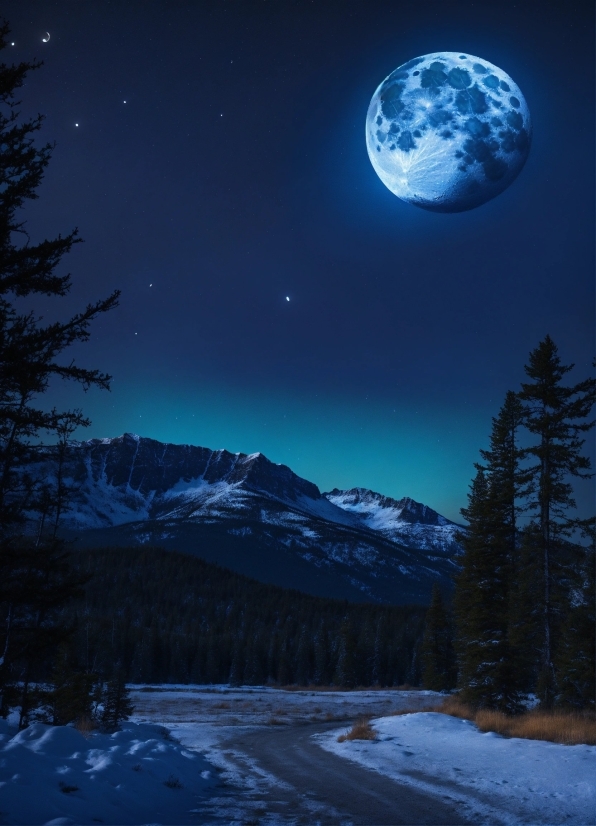 Sky, Atmosphere, Photograph, Snow, Mountain, Moon