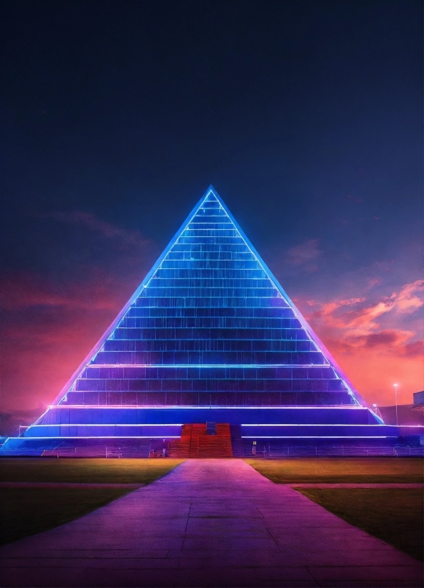 Sky, Building, Purple, Pyramid, Tree, Plant