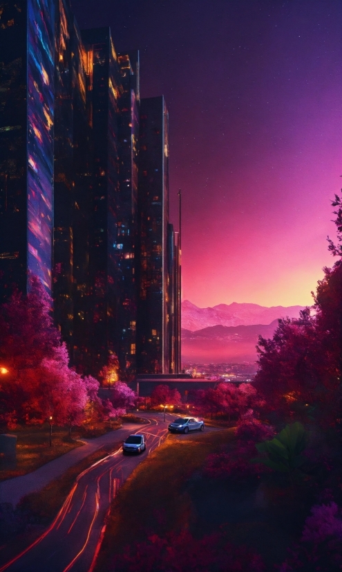 Sky, Building, Skyscraper, Atmosphere, Light, Purple