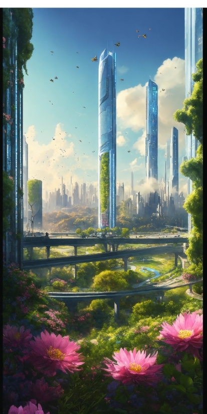 Sky, Flower, Skyscraper, Cloud, Plant, Building
