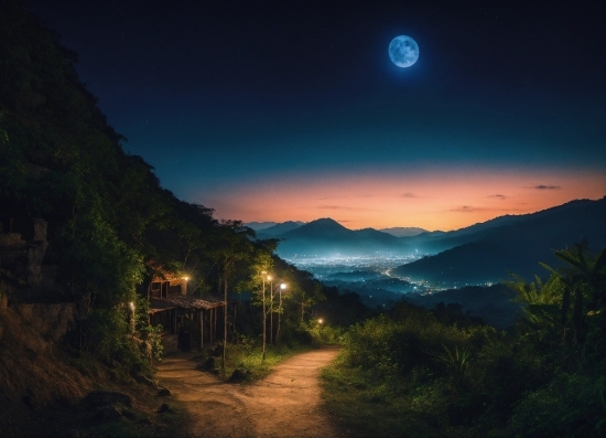 Sky, Plant, Atmosphere, Moon, Mountain, Natural Landscape