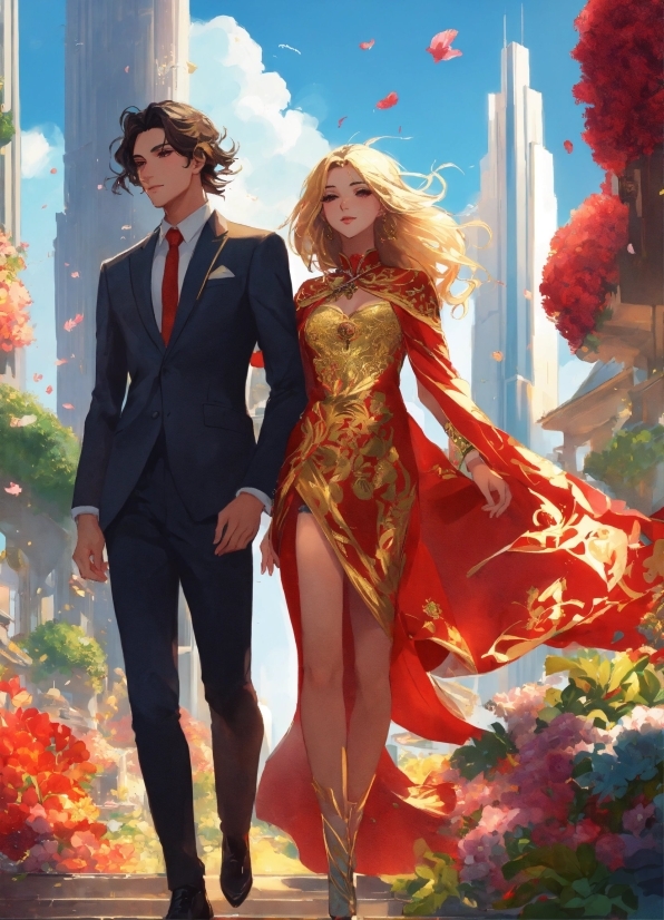 Sky, Red, Fashion Design, Formal Wear, Art, Painting