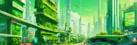 Skyscraper, Building, Green, Plant, Nature, Paint