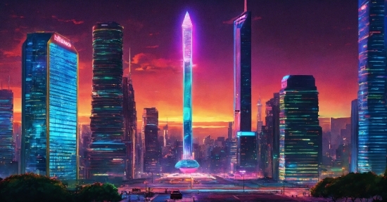 Skyscraper, Building, Sky, Atmosphere, World, Purple