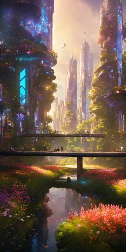 Stable Diffusion Prompt, Skyscraper, Building, Plant, Water, Sky