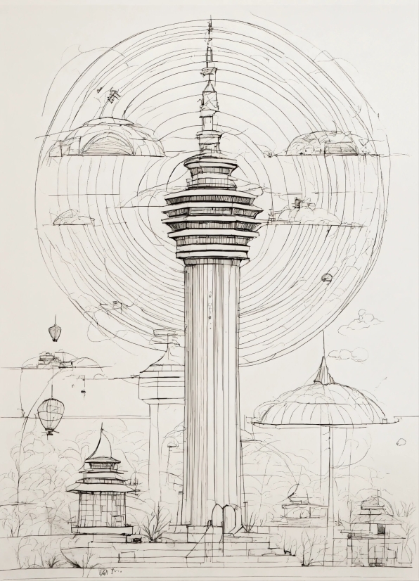 Tower, Art, Line, Electricity, Font, Illustration