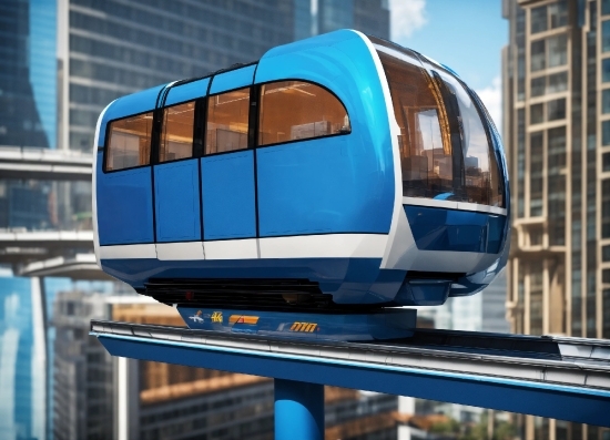 Train, Blue, Vehicle, Building, Rolling Stock, Monorail