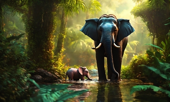 Water, Elephant, Plant, Green, People In Nature, Natural Environment