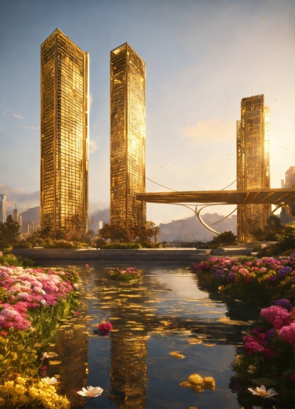 Water, Flower, Sky, Plant, Building, Skyscraper