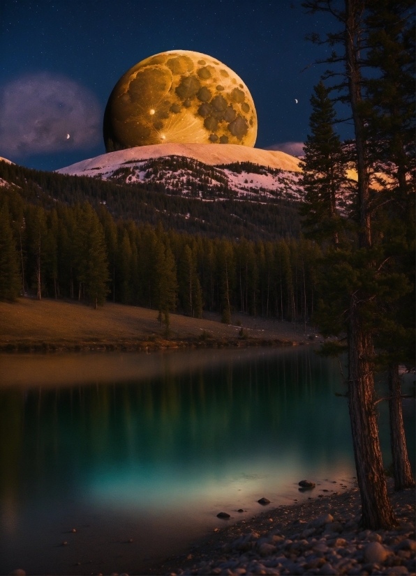 Water, Sky, Atmosphere, Mountain, Moon, Natural Landscape