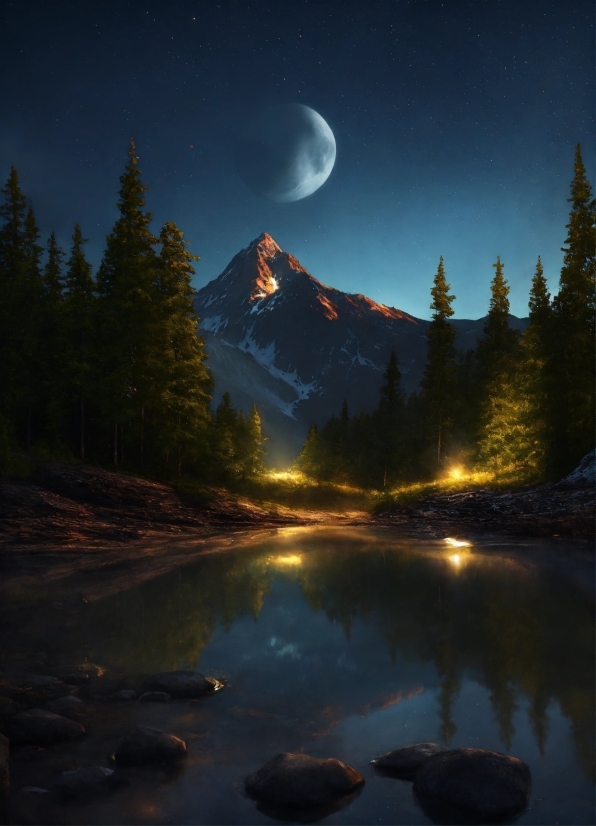 Water, Sky, Atmosphere, Mountain, Moon, Nature