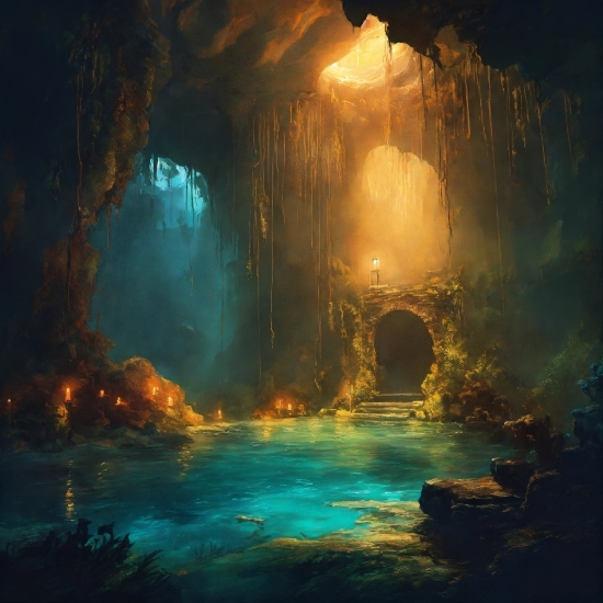 Water, Underground Lake, Watercourse, Atmospheric Phenomenon, Cave, Formation