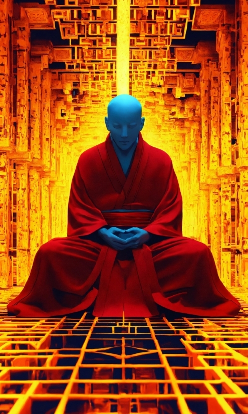 Weird Dalle Generator, Human, Temple, Red, Meditation, Zen Master