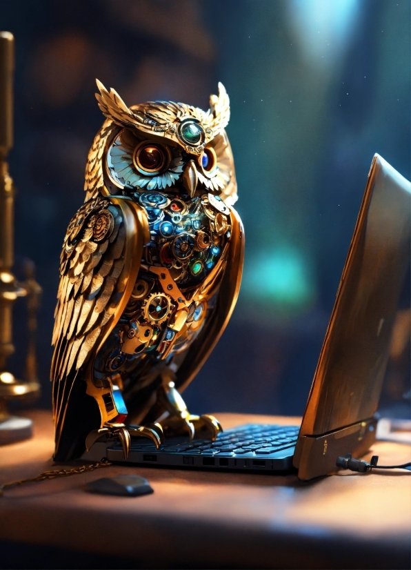 Bird, Owl, Laptop, Great Horned Owl, Computer, Beak