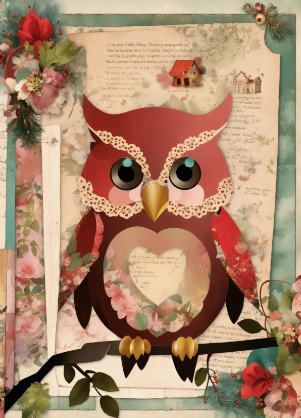 Bird, Pink, Owl, Red, Art, Font