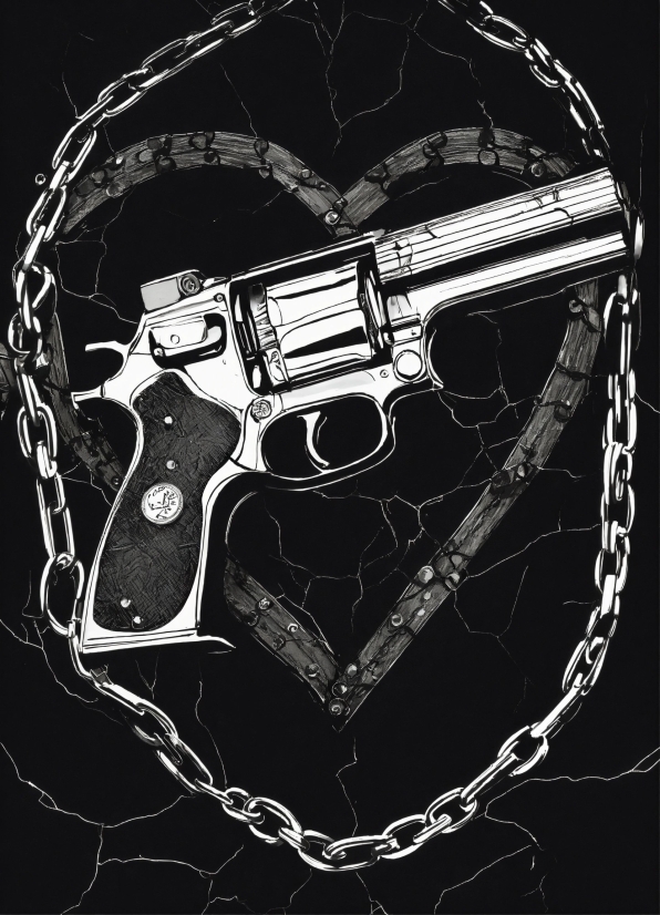 Black, Jaw, Revolver, Font, Personal Protective Equipment, Art