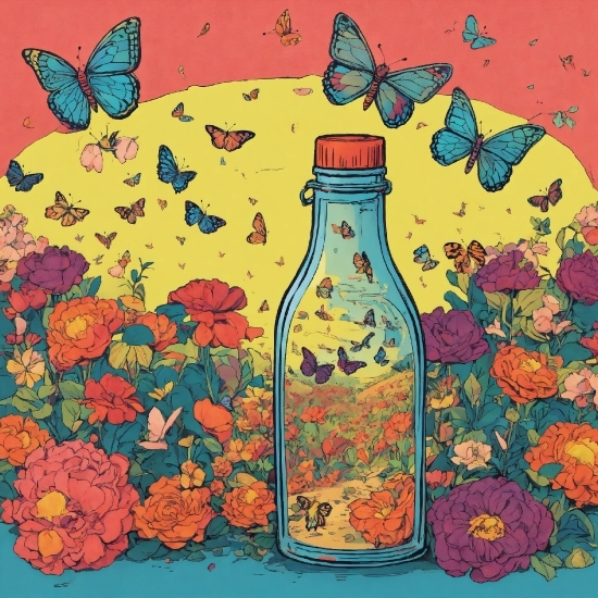 Bottle, Butterfly, Liquid, Botany, Nature, Pollinator