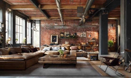 Brown, Couch, Furniture, Table, Plant, Wood