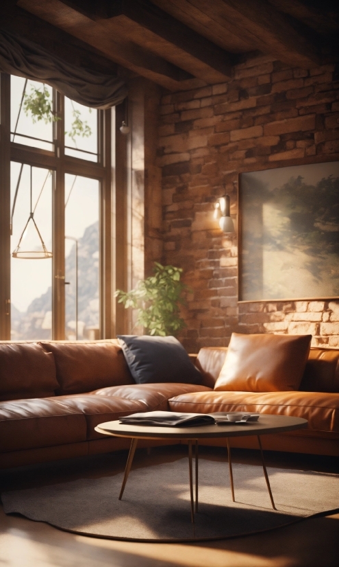 Brown, Furniture, Couch, Property, Building, Plant