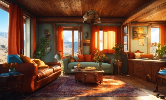 Brown, Furniture, Property, Couch, Window, Plant
