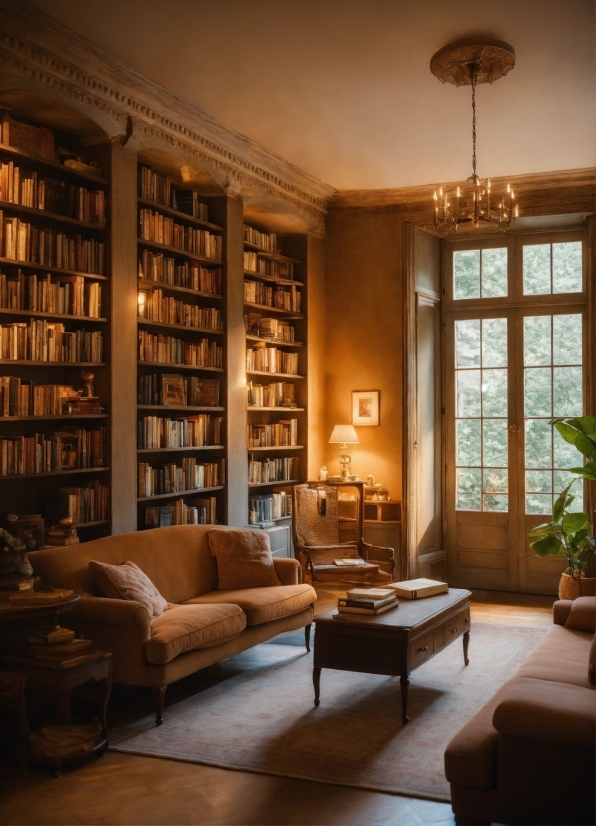 Brown, Property, Couch, Plant, Furniture, Bookcase