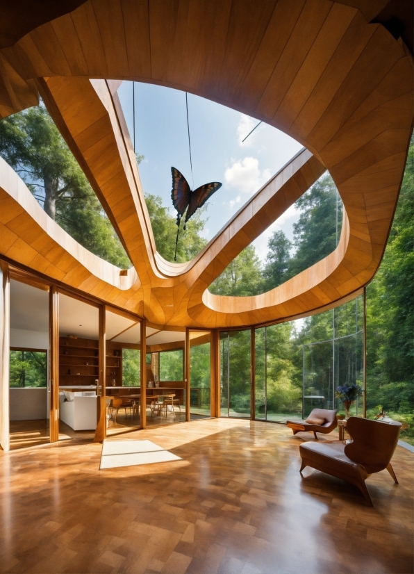 Building, Plant, Wood, Sky, Interior Design, Tree
