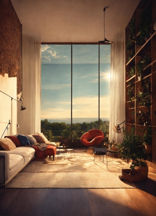Building, Window, Houseplant, Shade, Couch, Plant