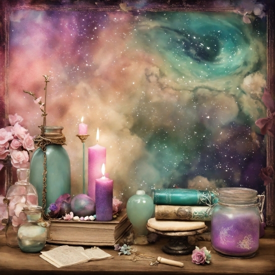 Candle, Photograph, Drinkware, Purple, Pink, Interior Design