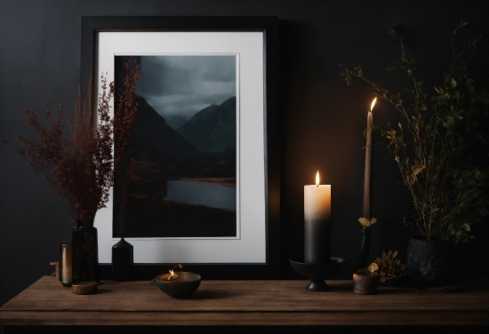 Candle, Plant, Wood, Picture Frame, Rectangle, Art