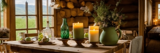 Candle, Wax, Tableware, Plant, Interior Design, Bottle
