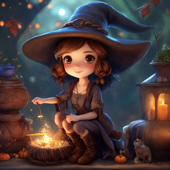 Cartoon, Lighting, Mammal, Hat, Cg Artwork, Witch Hat